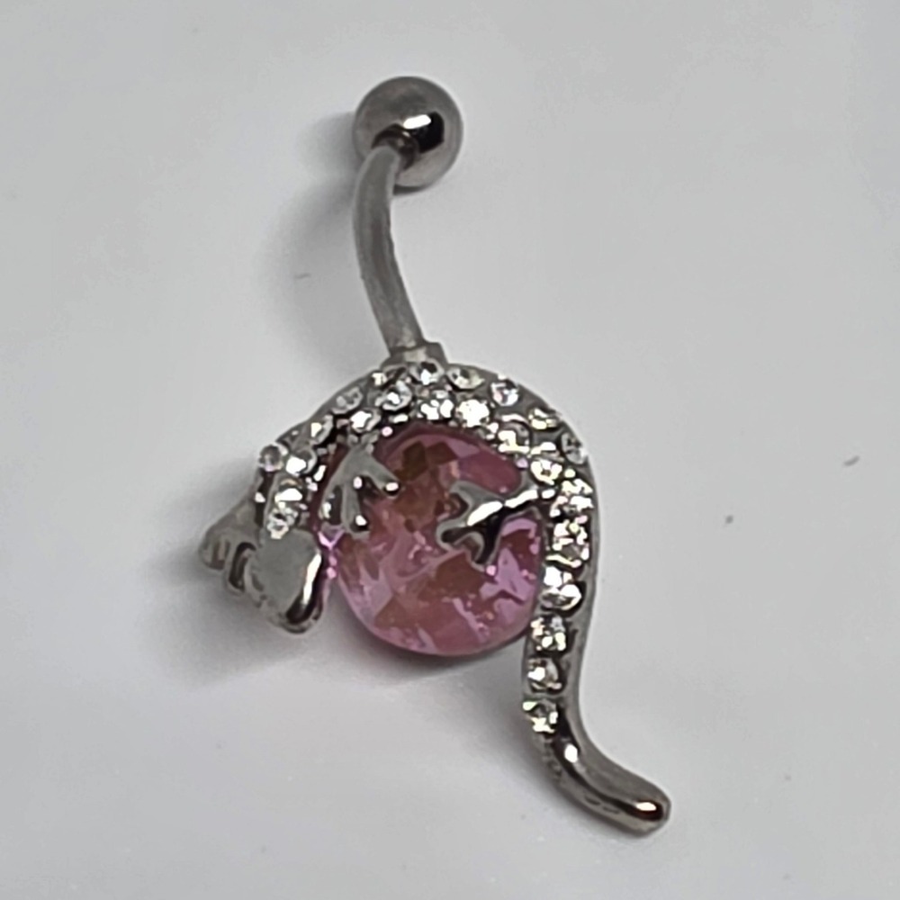 Silver Leopard Belly Button Navel Ring Pink Stone Crystal Body Piercing